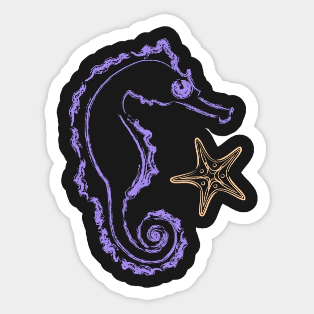 Seahorse and Starfish Sticker by evisionarts